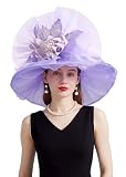 Picture of RZTA Women's Kentucky Derby Church Dress Hat Wide Brim Leaf Flower Bridal Shower Hat 01-Purple