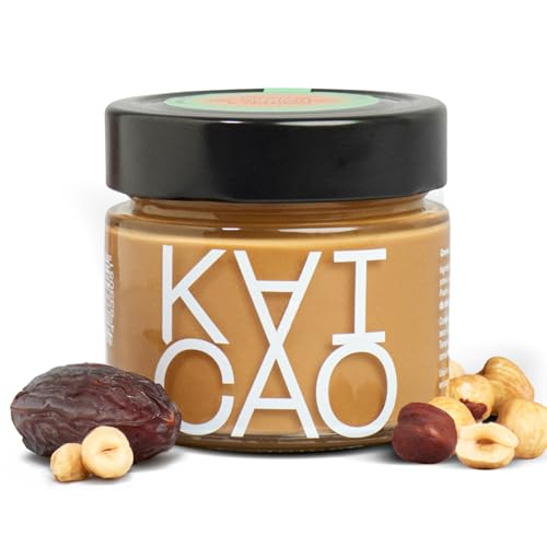 Kaicao Haselnuss-Dattel-Creme – Ohne Raffinierten Zucker, 100% Natürlich, Vegan, Glutenfrei – Geröstete Haselnüsse aus Nordspanien und Deglet Noor Datteln – 250g