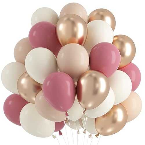 Ballons Rose Abricot, 60 Pièces Ballons Anniversaire Rose Beige, Metallic Champagne Or Rose Latex Balloons pour Baby Shower Anniversaire Mariage Fête Décorations