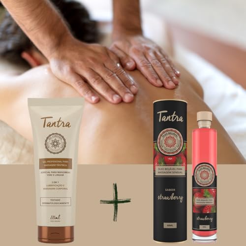 Kit Óleo de Massagem Tranta Morango E Gel Tântrica Yoni e Lingan