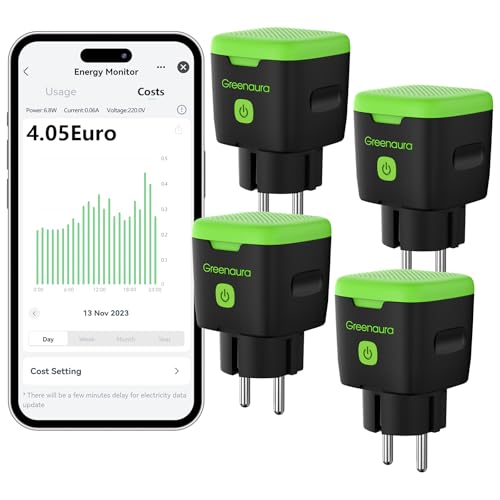 Greenaura Enchufe Inteligente, Enchufe con Medidor de Consumo Electrico, 4PCs Enchufe Exterior, Enchufe Temporizador, Enchufe con Mando a Distancia, Enchufe Alexa, Enchufe Smart Life