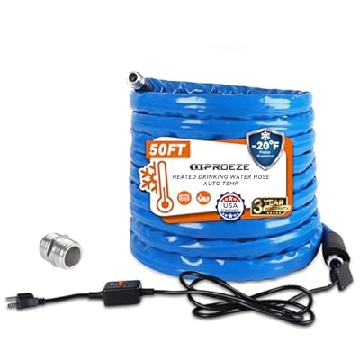 YIZBAP 50FT RV Heated Drinking Water Hose for 5/8" Inner Diameter, Freeze Protection Down to -20°F/-28°C with Energy Saving Thermostat, Includes 3/4" Adapter