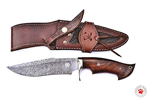 Bigcat Roar Custom Handmade Hunting Knife Damascus Knife Damascus steel Blade Full Tang Construction Walnut Wood Handle 12 inch Overall Size with Belt Wear Leather Sheath