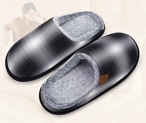 Image of COFACE Mens Cozy Memory Foam Scuff Slippers Casual Slip On Warm House Shoes Indoor /Outdoor Sandal Slippers With Arch Support Rubber Sole Size 7-15