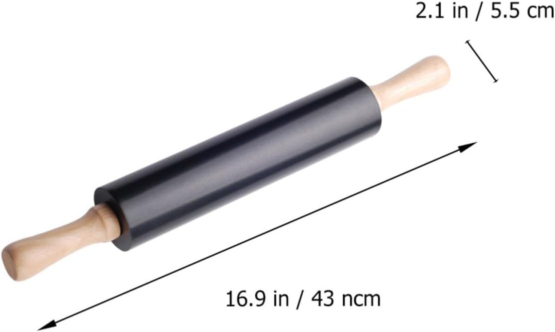 Ergonomic Black Rolling Pin with Non-stick Surface for Dough and Pastry, Made of Wood and Alloy, Comfortable to Hold and Sturdy for Household Baking