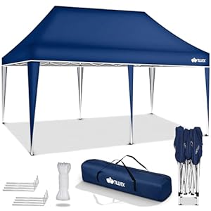 tillvex Paviljoen, 3 x 6 m, waterdicht, pop-upvouwtent, in hoogte verstelbaar, tuintent, uv-bescherming 50+, partytent met tas, blauw