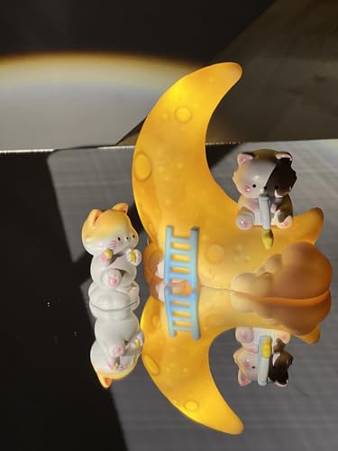Image of Adorable Moon Fishing Cat Night Light Set - Customizable Cat Figurines - Warm Glow - Ideal for Home Decor and Gifts