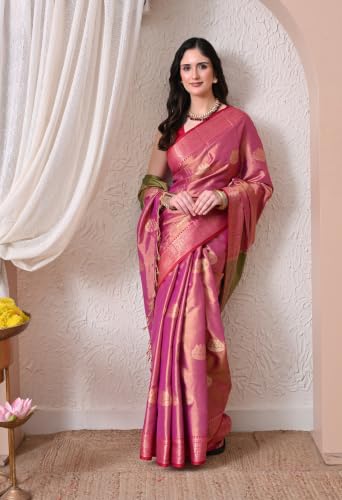 Image of Women's Cotton-Silk Woven Zari Work Saree with Unstitched Blouse Piece - Perfect for Party, Wedding, Casual, and Office Wear