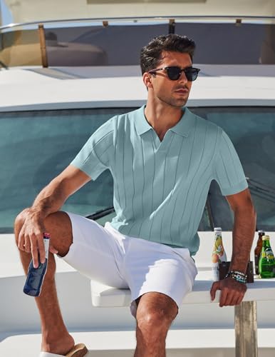 Image of COOFANDY Mens Polo Shirts Short Sleeve V Neck Knit Shirts for Men Casual Old Money Clothes Mens Golf Shirt