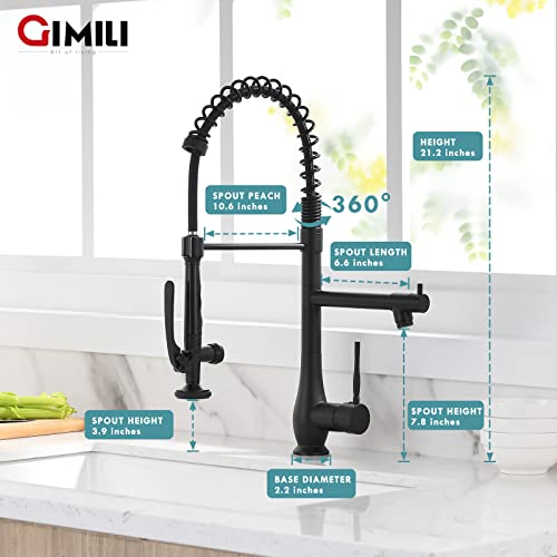 Gimili Black Kitchen Faucet With Pull Down Sprayer, Single Handle High Pressure Kitchen Sink Faucet, Commercial Double-Headed Stainless Steel Kitchen Faucets, Matte Black #TOP2