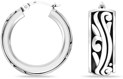 LeCalla 925 Sterling Silver Filigree Hoop Earrings for Women | Antique Oxidized Click-Top Hoop Earring Jewelry | Women's Small Chunky Filigree Earring - Image 3
