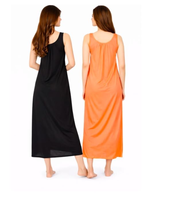 Image of Women's Sleeveless Maxi Night Dress, Spaghetti Strap Nighty, Comfortable Sleepwear Pack of 2