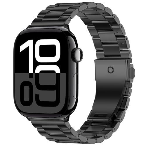Men Stainless Steel Metal Strap Band Compatible with Apple Watch 49/46/45/44/42/41/40/38mm for Series 11/10/9/8/7/6/5/4/3/2/1/SE/Ultra/Ultra 2, Fits iWatch Business Formal Style (Black,38/40/41/(42mm-Series 11 10))