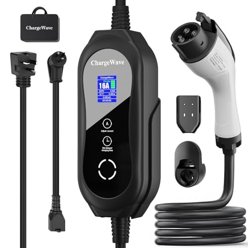 Level 1 EV Charger 16 Amp 110-240V 21ft Cable, Portable Electric Car Charger with NEMA 6-20 Plug NEMA 5-15 Adapter Adjustable Current Home Electric Vehicle Charging Stations for SAE J1772 EVs