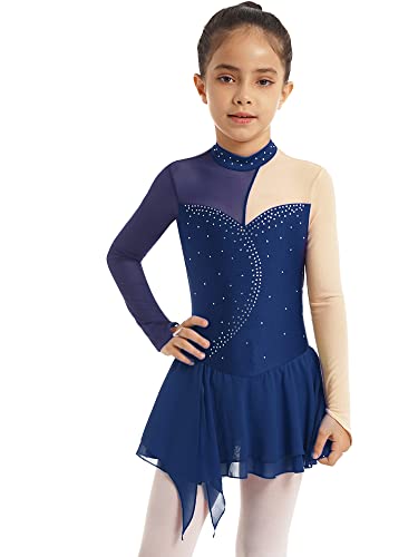 IEFIEL Vestido de Patinaje Artistico para Niña Vestido Lentejuela de Gimnasia Ritmica Vestido Brillante de Danza Ballet Niña 4-14 años Z Azul Marino 9-10 años