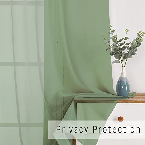 Image of OWENIE Sheer Curtains, Sage Green Sheer Curtains 63 inch Length 2 Panels Set, Rod Pocket Voile Fimly Sheer Drapes for Living Room /Bedroom, 2pcs, Each 42 inch W x 63 inch L