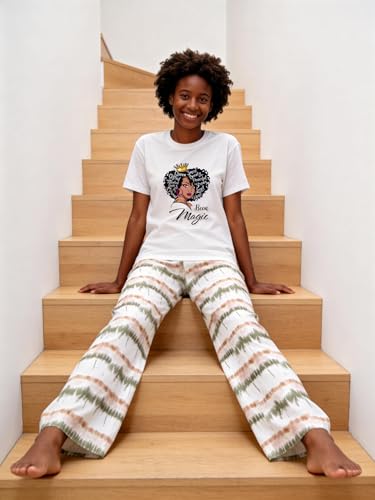 Image of Black History Pajamas, Graphic Matching Sets for Women, Magic Afro American Natural Hair Vintage Melanin T-Shirts and Pants