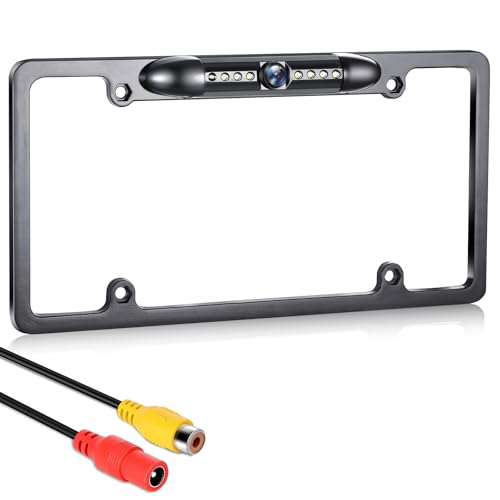 GLK Backup Camera, AHD 1080P License Plate Camera, Night Vision Rear View Reverse Camera with 7 LEDs, Wide Angle IP69K Waterproof Rear Camera for 12-24V Car Vehicle SUV RV