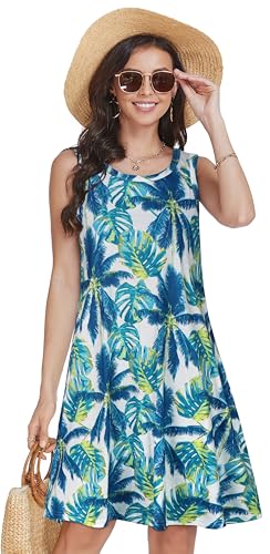 Image of elescat Women's Summer Dresses 2026 Beach Casual Sleeveless Floral Print Tank Loose Sundress with Pocket