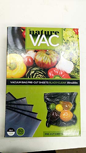 NatureVAC 15''x20'' Precut Vacuum Seal Bags Black/Clear - 50pack