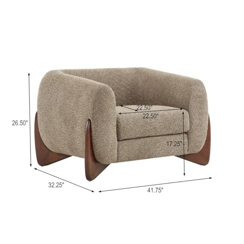 Image of Upholstered 3 Seater Sofa Three Seater Sofa with Wooden Legs for Living Room Hotels & Offices (One Seater Boucle Beige)