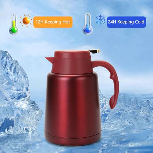 Image of GearRoot 51oz Thermal Coffee Carafe Coffee Thermos, Stainless Steel Coffee Carafes for Keeping Hot Drinks, Double Walled Thermal Pot Insulated Pitcher for Coffee, Hot Water, Tea, Hot Beverage (Red)