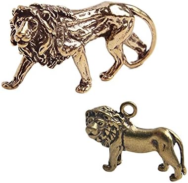 Ximimark 2 PCS 3D Mini Lion Casting Animal Figurine Retro Style Metal Sculpture Home Office Room Desktop Decoration Collect Ornaments Gift image 2