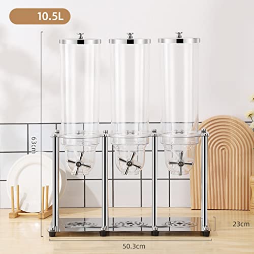Guinjo 10.5L Dry Food Dispenser, Triple Control, Stainless Steel Countertop Cereal Dispenser,Self Serve, Refillable, For Nuts, Legumes, Candy, Snacks, Single Control #TOP4