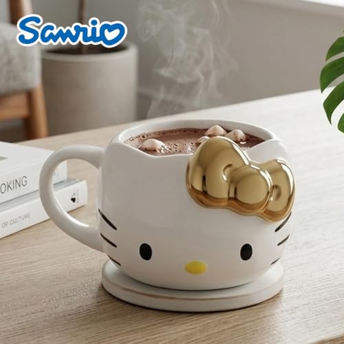 Image of Silver Buffalo Sanrio Hello Kitty Gold Chrome Bow, 3D Sculpted Mug, 20oz | Reflective Finish, Ceramic, 0.59 Liters