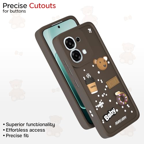 Image of Pikkme Back Cover for Oppo F31 5G / Oppo F33 5G | 3D Bear Silicone Cute & Fun Coffee Cartoon | Full Body Protection Bumper Case (Brown)