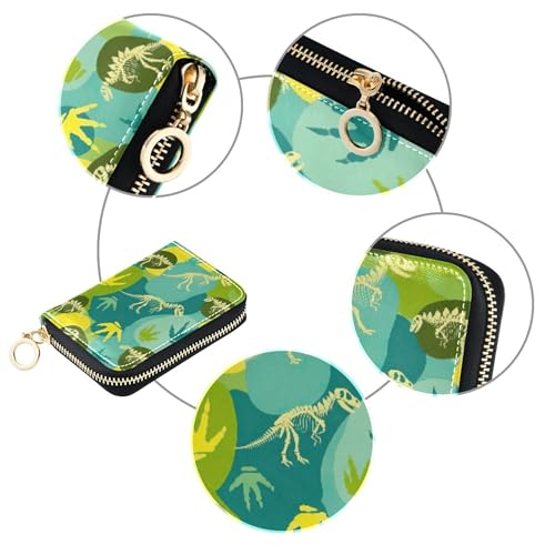 Animal Wallet Womens Zip Around Cute Card Holder RFID Blocking Dinosaur Skeletons Green Coin Purse Wallet with Zipper4