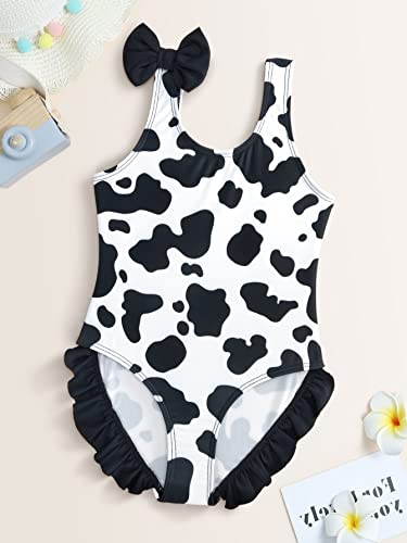 WDIRARA Girl's Cow Print One Piece Swimsuits Bikini Bathing Suit2
