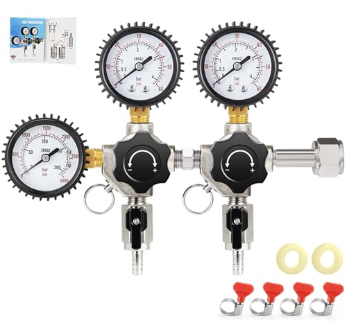 MRbrew CO2 Regulator Dual Output CGA-320 Keg Regulator, Draft Beer Regulator with 0-60 PSI Working Pressure & 0-3000 PSI Tank Pressure, Co2 Tank Pressure Regulator for Homebrewing
