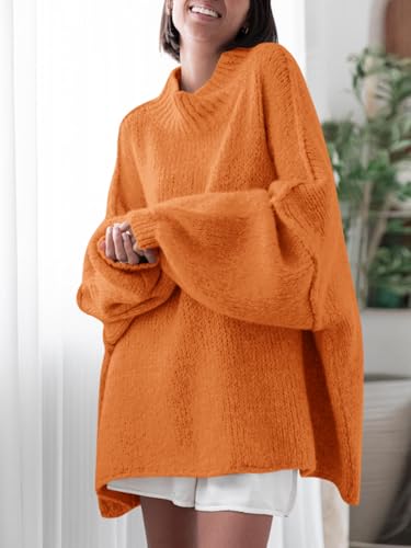 Image of Saodimallsu Womens Oversized Sweaters Mock Neck Batwing Long Sleeve 2026 Fall Trendy Ribbed Knit Casual Tunic Sweater
