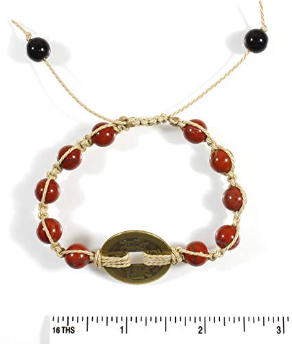 Image of Good Karma, Red Jasper Macrame Bracelet with Chinese Medallion, Adjustable