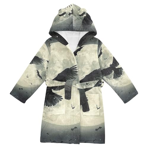 GuoChe Moonlit Night with Birds Halloween Landscape Childs Robe Girl Hooded Robe