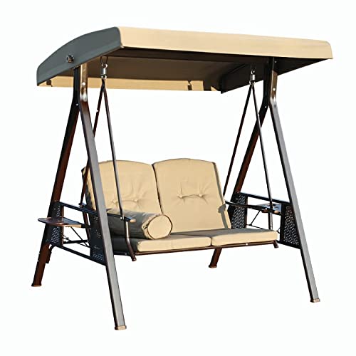 Image of Invezo Premium 2-Seater Outdoor Swing Jhula with Canopy & Cushions - Heavy Duty Garden Swing with Cup Holders, Waterproof Patio Swing Chair for Balcony, Terrace & Outdoor Relaxation (270kg Capacity)