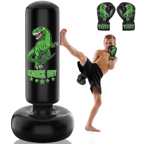 JUOIFIP Sac de Frappe Enfant - 160 cm Set de Sac de Boxe autoportant avec Gants de Boxe - Dinosaure Sauvage Sport...