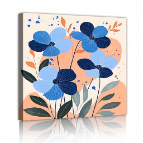 Peinture à l'huile fleur bleue sur toile 30x30cm encadrée pour salon