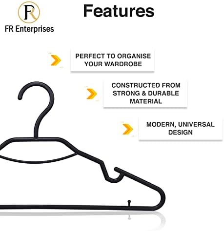 FR Enterprises 25 Pack Black Adult Plastic Hangers Multi-Functional, Space Saving With Tie Bar, Strap Hooks, Lightweight, Hangers Are Perfect For Better Organisation