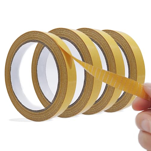 WENSSKKU Double Sided Adhesive Fabric Tape Heavy Duty,Hem Tape No Sew No Iron,Perfect for Clothes,Curtains,Capet,Crafts,and DIY Projects,Removable and Residue Free 0.5 in x 33FT/10m x 4Rolls