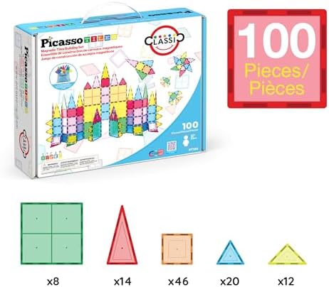 PicassoTiles 100 Piece Magnetic Tiles, Clear 3D Building Blocks for Kids 3+ — view 2