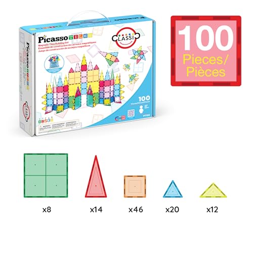 PicassoTiles Kid 100 Piece Set 100Pcs Magnet Building Tiles Clear Magnetic 3D Building Blocks Construction Playboards,Creativity Beyond Imagination,Inspirational,Recreational,Educational Conventional
