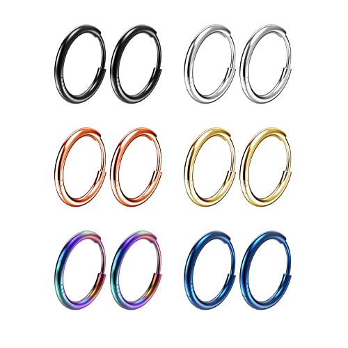 316L Surgical Stainless Steel Small Hoop Earrings 8mm 10mm 12mm Hypoallergenic Huggie Thin Hoop Earrings Helix Lobes Hinged Sleeper Earrings Men Women for Cartilage Piercings
