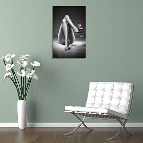 Canvas Prints Nude Woman Wine Glass Painting Black And White Sexy Girl Poster Wall Art Modern Pictur Canvas Painting Wall Art Poster For Bedroom Living Room Decor 16X24Inch(40X60Cm) Frame-Style-1 #TOP4
