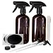 Large Empty Refillable Amber Glass Safe for Essential Oils Spray Bottles | 2 Pack, Includes bonus pens, pumps, and labels | Great for All natural Cleaners, Lotion, Hair, Home, Skin, Baby and More