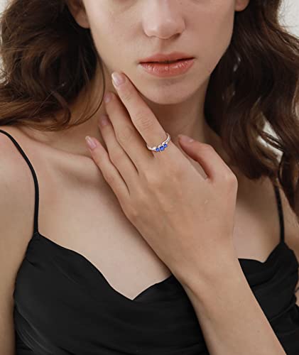 YL Women's Sterling Silver Clear Created Sapphire 3-stone Princess Cut Wedding Rings for Engagement Jewelry-size63