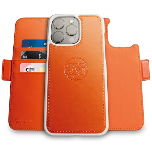 Image of dreem Fibonacci Compatible with iPhone 14 Pro Wallet case / 2-in-1 Shockproof case and Detachable Vegan Leather Folio, MagSafe Compatible, RFID Protection [Orange]