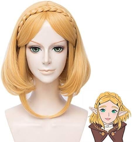 2022 Peluca Corta Breath of The Wild Princess Zelda, Disfraz de Cosplay, Pelo Trenzado sintético Resistente al Calor, Pelucas for Mujer + Gorro Coser Wig