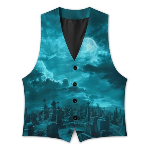 Halloween Cemetery Night Moon Men's Suit Vest Slim Fit Business Dress Party Pattern Waistcoat Vest Top3